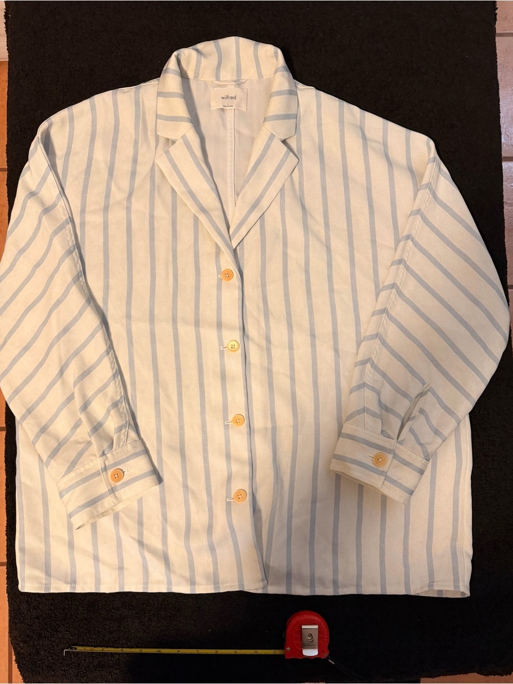 Aritzia Wilfred Blue & White Striped Button-Down Shirt Jacket - Large